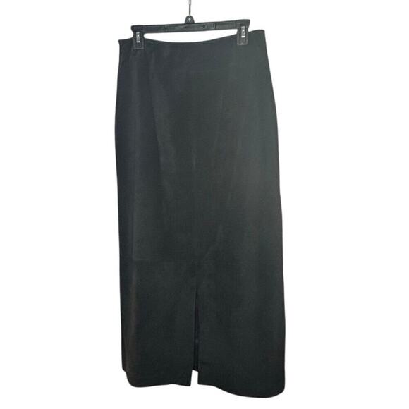 Kate Hill 100% Leather Black Suede Wester Rodeo Midi Kick Pleat Skirt Size 8 - Picture 2 of 7